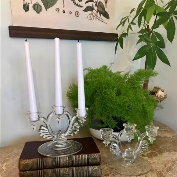 Antique Crystal Candle Holder Set